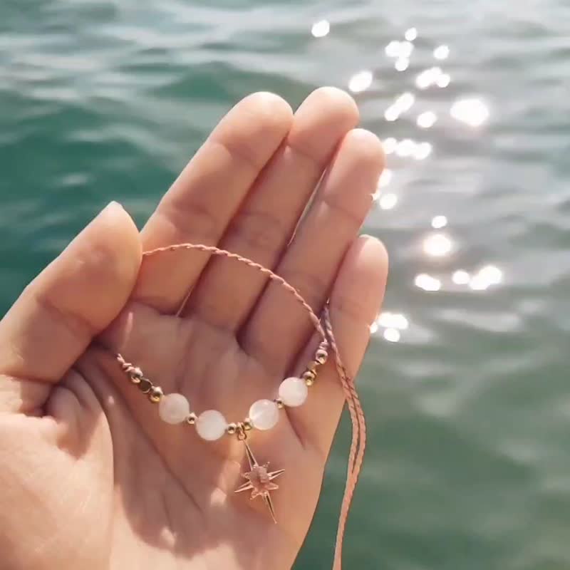 【可定制】白月光石 光芒 星星 黄铜 蜡线 项链 短链 长链 - 项链 - 铜/黄铜 粉红色