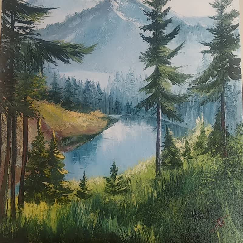 Landscape. Oil painting. Mountain landscape. Original art - 海报/装饰画/版画 - 其他材质 绿色