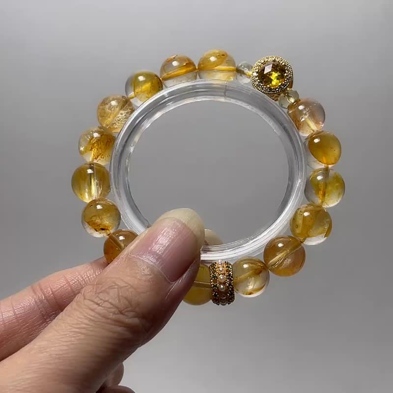天然矿石 黄胶花 10.6 mm 925纯银 手链 - 手链/手环 - 宝石 黄色
