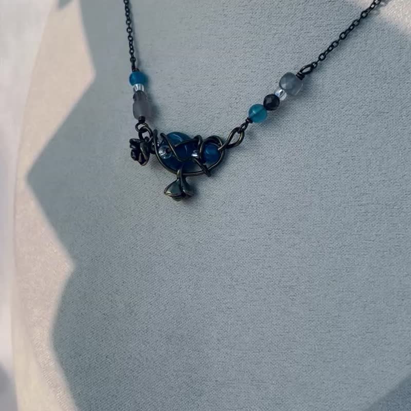 蓝晶石横式金属编织_复古项链_森系饰品_天然石_矿石_铜镀金属线 - 项链 - 半宝石 