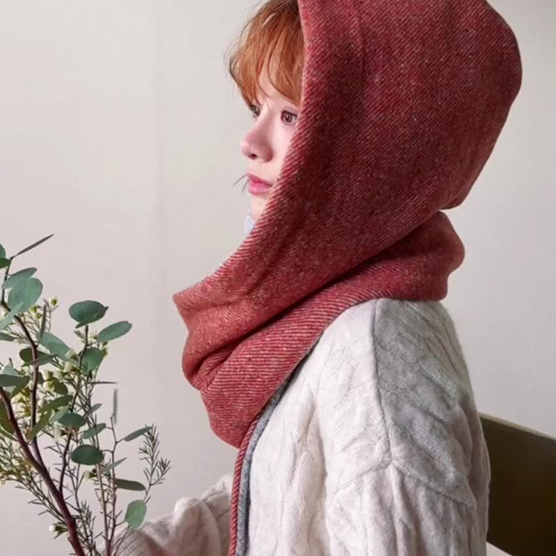 【 圣诞礼物 】AMBER 系列 - 秋绽 * 橘色 混织毛料 围巾 连帽围 - 围巾/披肩 - 其他人造纤维 橘色