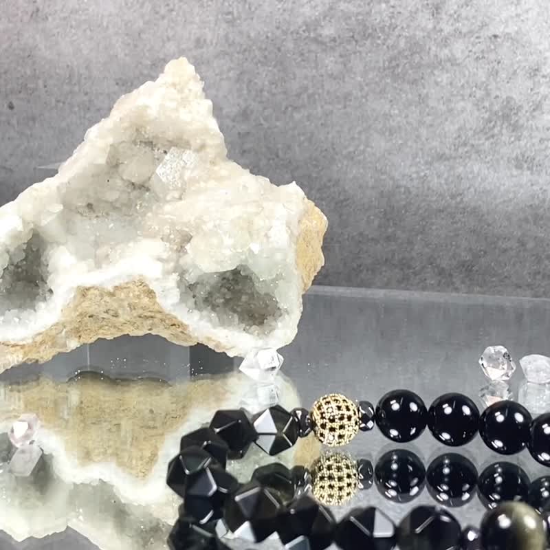 紫微朕能量 | 金曜石 黑曜石 | 皇者之光 | 男士水晶手链 - 手链/手环 - 水晶 黑色