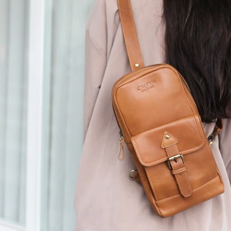 【24hr快速出货】真皮休闲单肩斜背/后背包-5306ht - 侧背包/斜挎包 - 真皮 卡其色