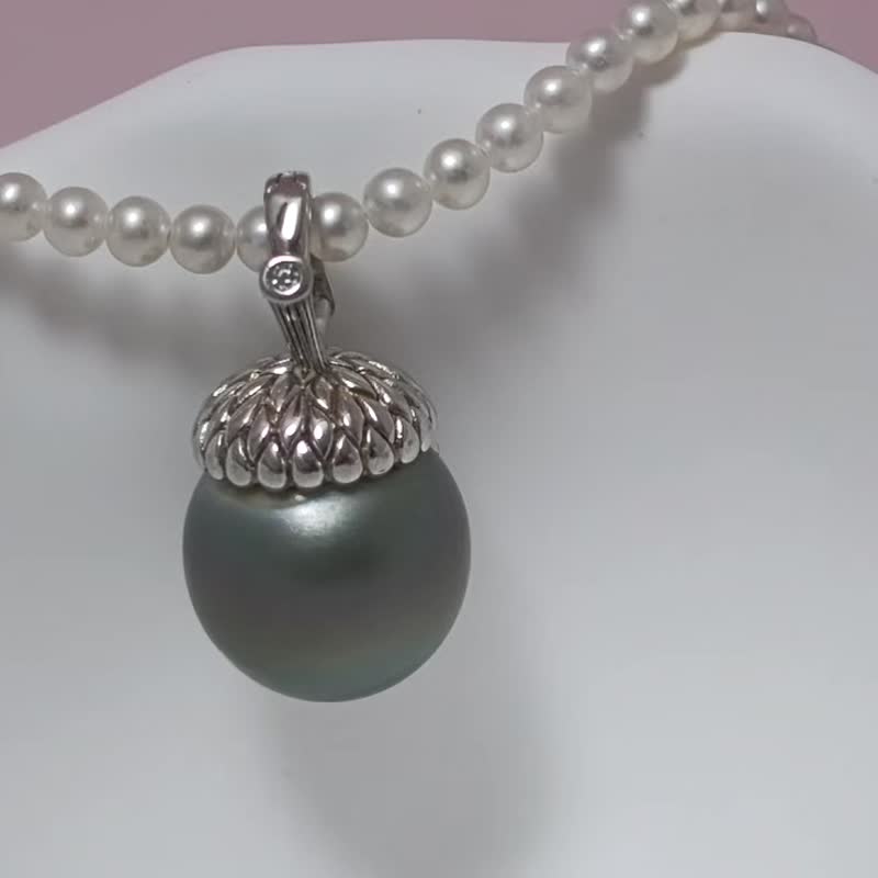 榛果 天然海水珍珠 大溪地黑珍珠 纯银吊坠 万能扣 赠项链 - 项链 - 珍珠 黑色