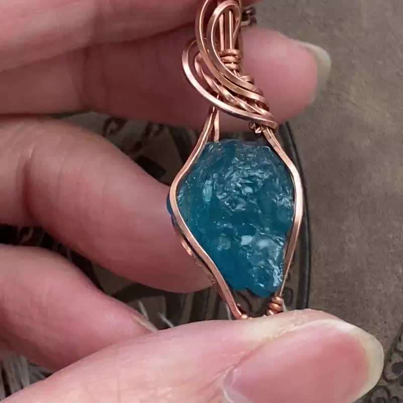 WW174  全手工编织 绕纯铜线 wire wrap 磷灰石吊咀 - 项链 - 铜/黄铜 咖啡色