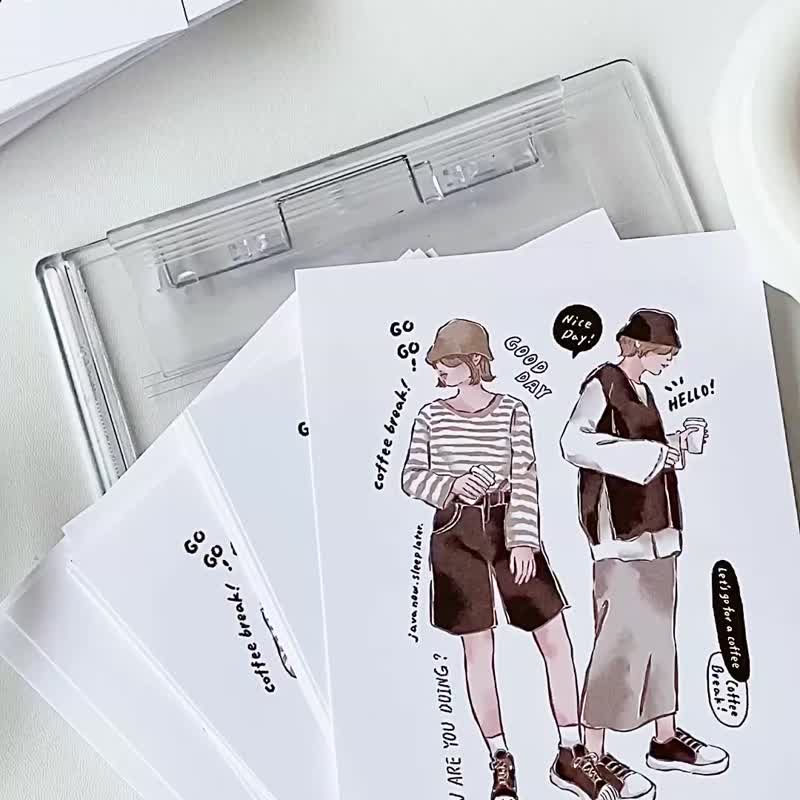 咖啡厅女子明信片/义式浓缩 - 卡片/明信片 - 纸 咖啡色