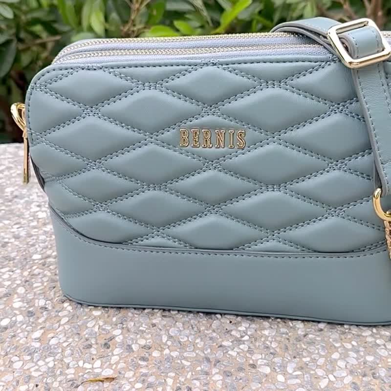 斜侧背 羊皮系列 双拉链菱格包 浅蓝色 立体剪裁 - 侧背包/斜挎包 - 真皮 多色