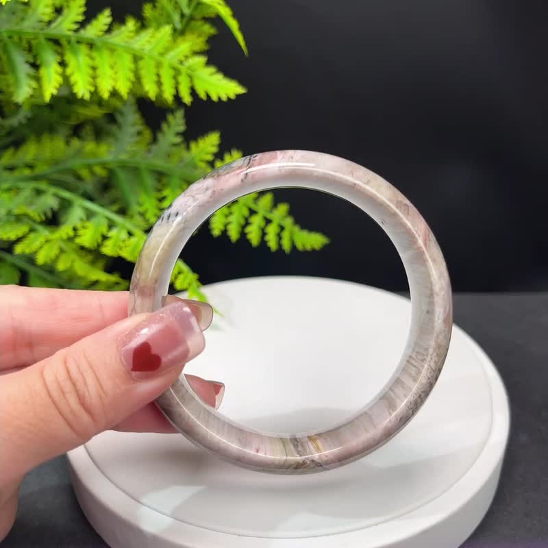 优质 缅甸树化玉手镯 61MM 冰润高瓷结晶天眼千层年轮纹多彩 招财 - 手链/手环 - 玉石 多色