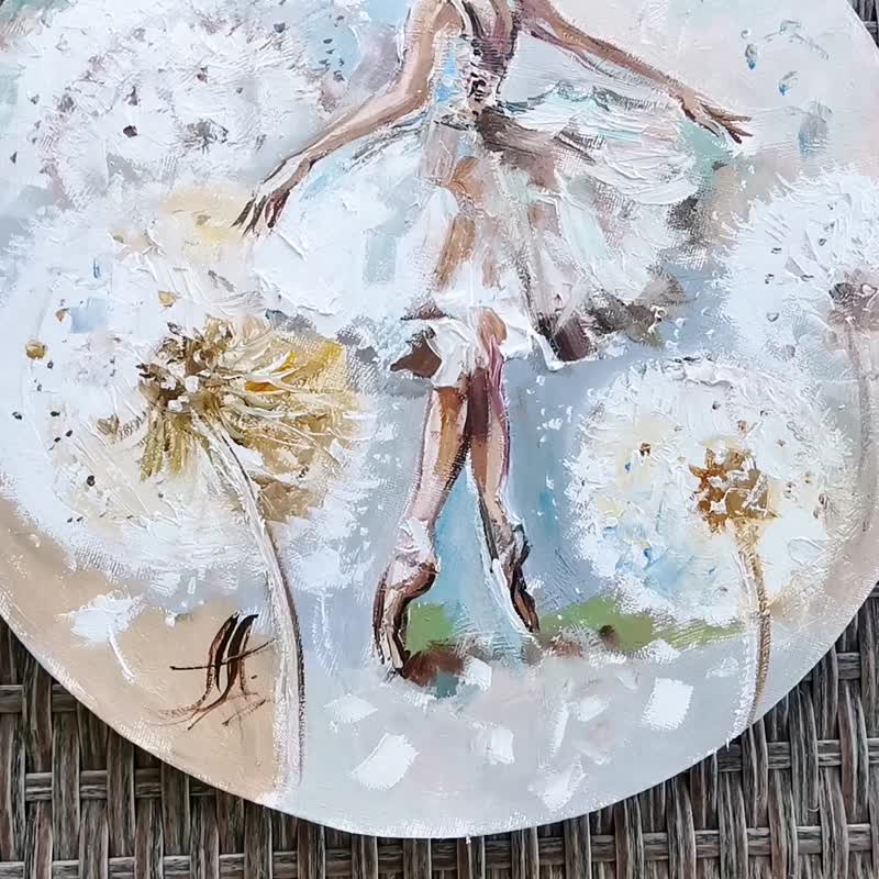 圆形画布上的芭蕾舞女演员墙艺术、蒲公英绘画、芭蕾舞绘画 - 墙贴/壁贴 - 其他材质 透明