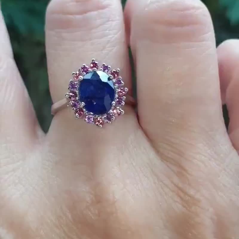 2.15Ct Natural Blue Sapphire Ring Silver, September Birthstone,Nice Jewlery Thai - 戒指 - 纯银 紫色