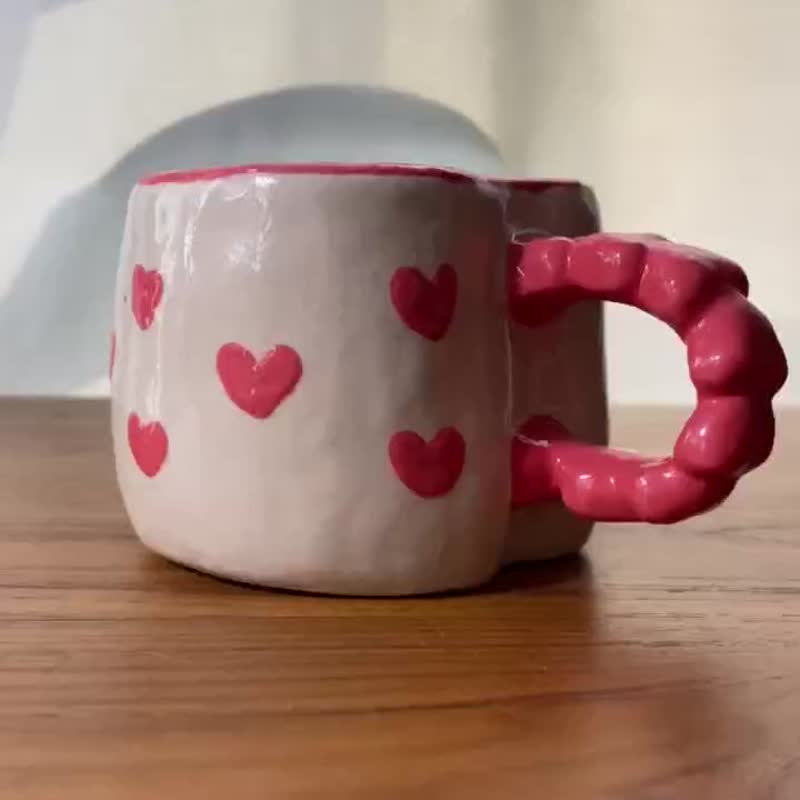 陶瓷马克杯，手工制作，心形图案，红，可爱 - 其他杯子 - 陶 红色
