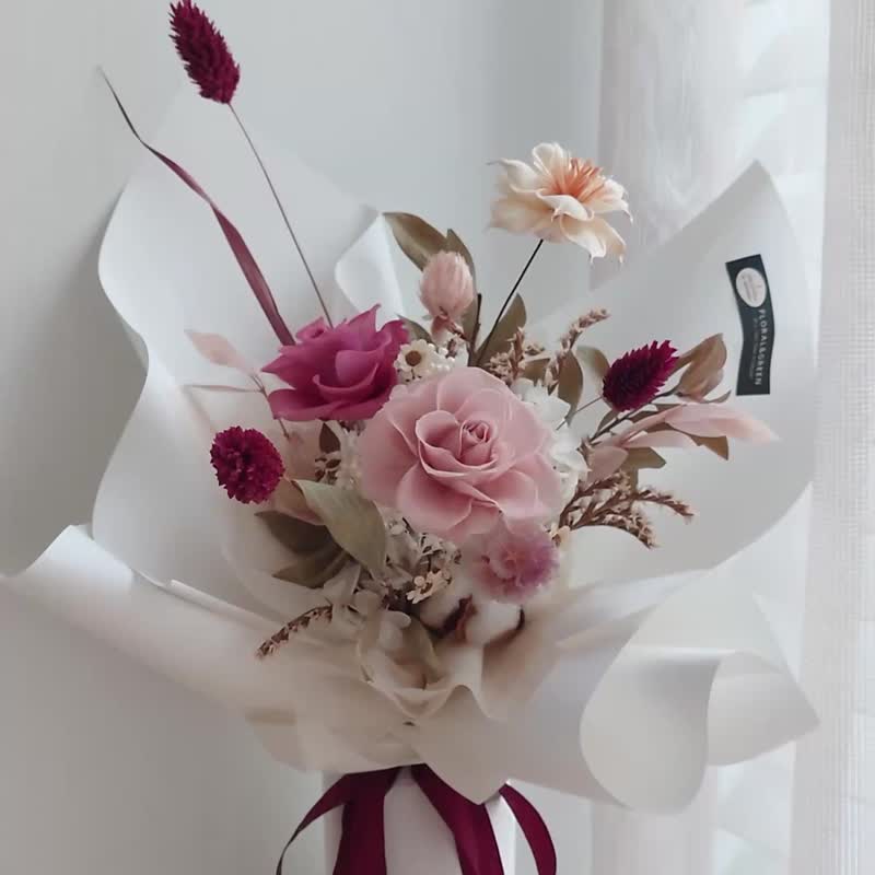【粉红Lady】韩式永生玫瑰花束 情人节女友母亲节女神节毕业七夕 - 干燥花/捧花 - 植物．花 粉红色