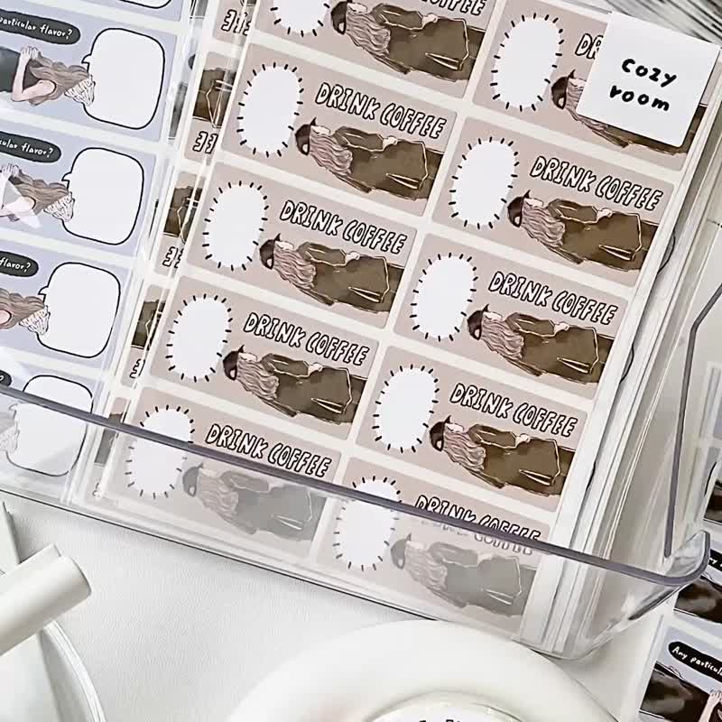 咖啡厅女子-摩卡/方形手帐贴纸/可书写 - 贴纸 - 纸 咖啡色