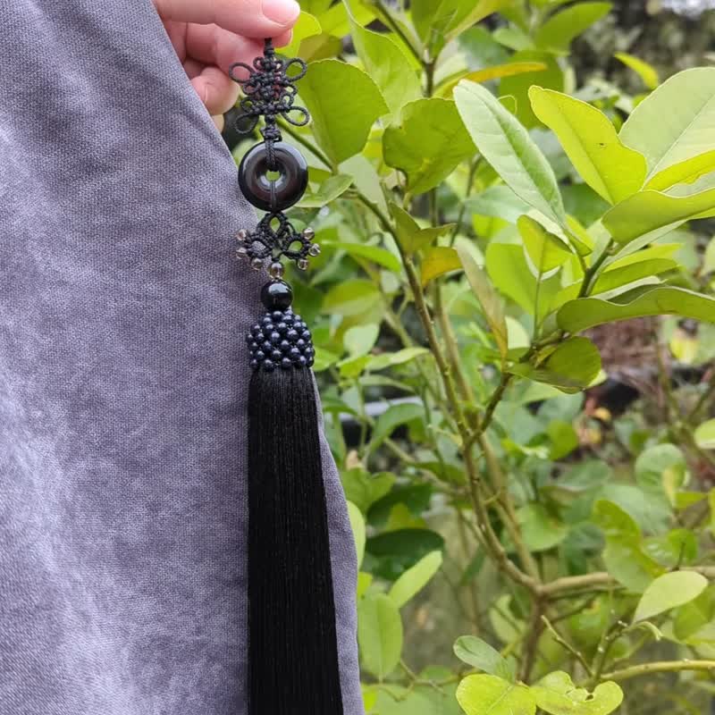 吊坠水晶流苏穗子黑玛瑙平安扣大珠冠洞箫笛子挂饰腰佩汉服配饰 - 吊饰 - 水晶 黑色