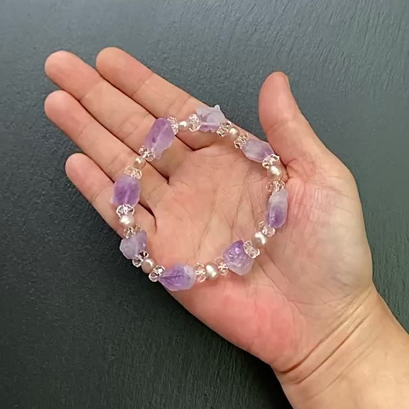 能量原矿-天然原矿梦幻紫晶骨干x钻切白水晶x珠光淡水珍珠 手链 - 手链/手环 - 水晶 多色