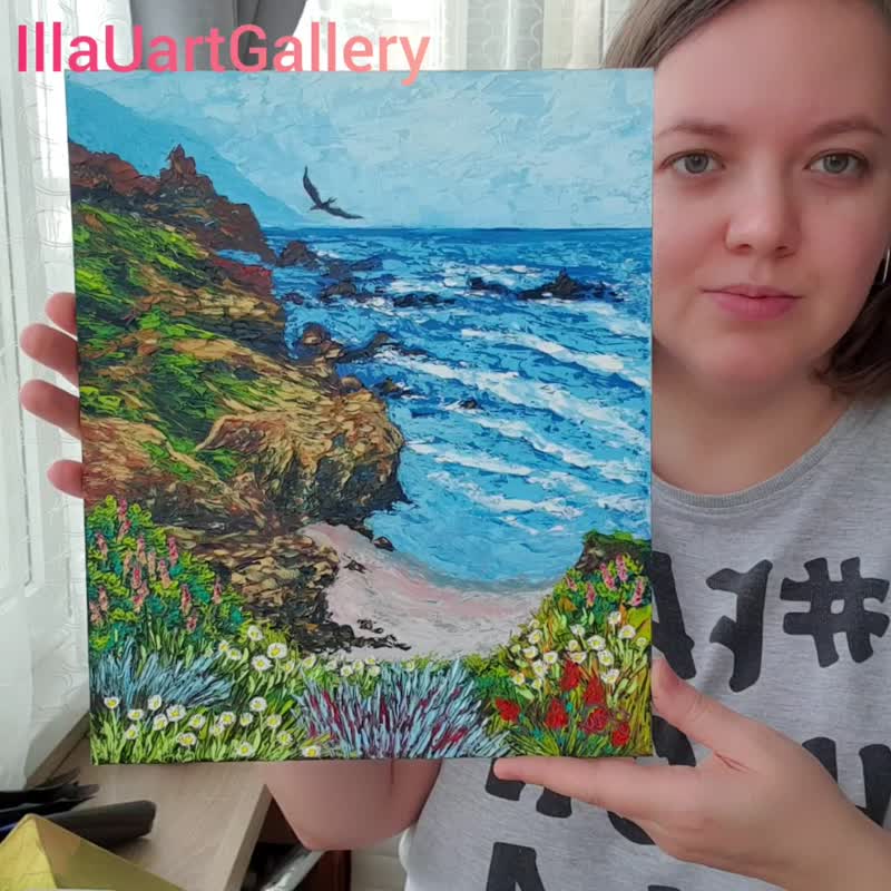 Big Sur Painting Seascape Original Art California Wall Art Impasto Oil Painting - 海报/装饰画/版画 - 其他材质 多色