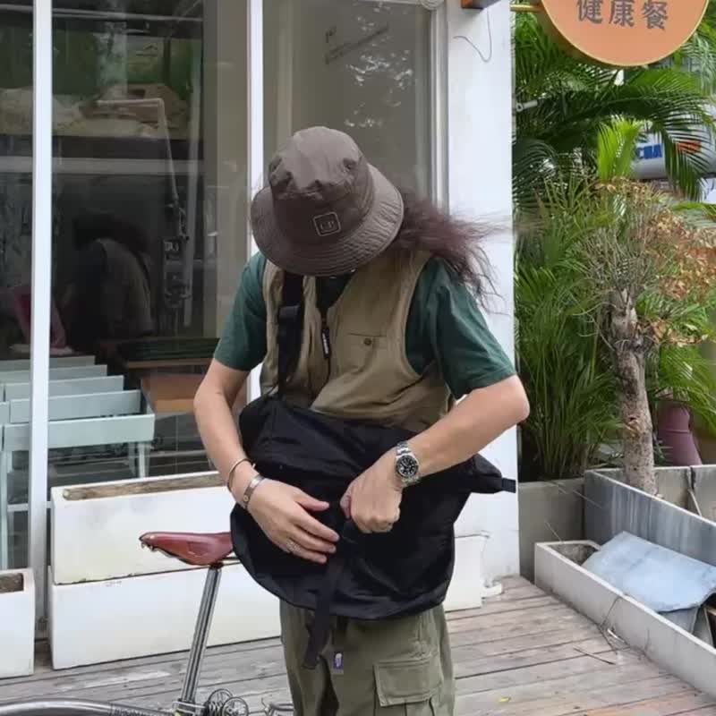 潮流质感斜挎包多口袋大容量通勤单肩包 - 侧背包/斜挎包 - 尼龙 黑色