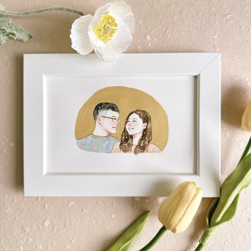 手绘金染水彩 似颜绘 人像定制画 生日礼物 定制画像 结婚礼物 - 订制画像 - 纸 金色