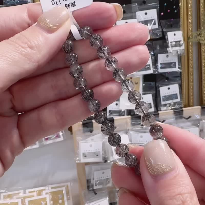 天然黑超七6.5mm11g黑加仑水晶透体多矿闪片高频率磁场水晶 - 手链/手环 - 水晶 多色