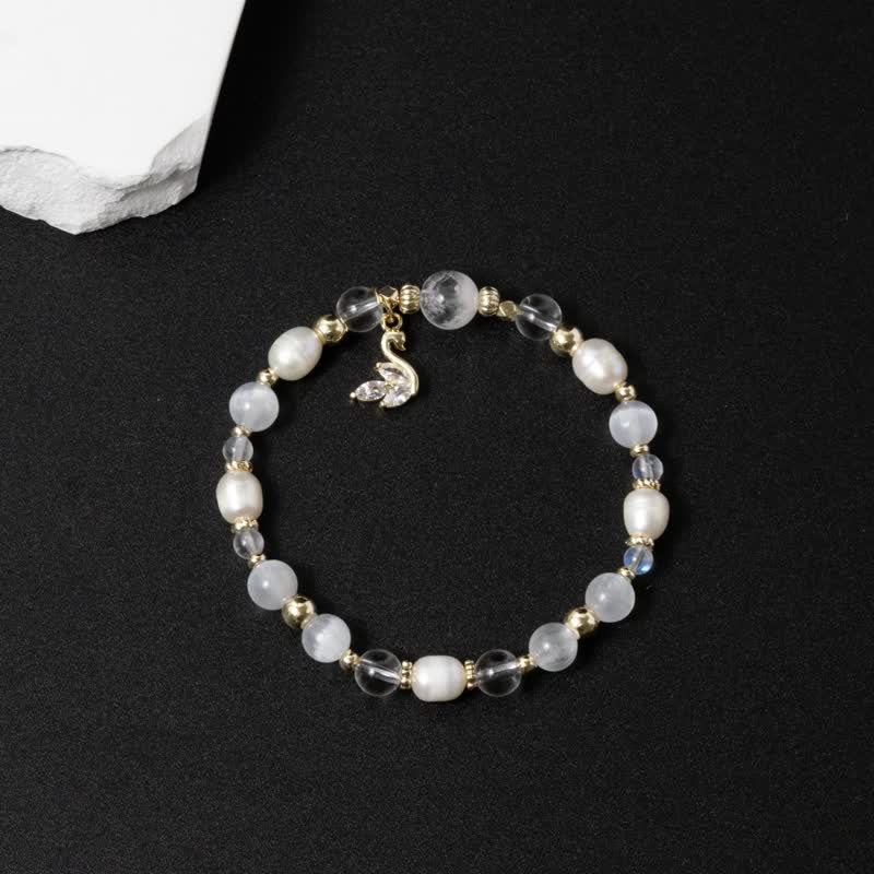 【童话风】能量水晶/宝石/设计/饰品 | 白幽灵/珍珠 | 羽翼湖畔 - 手链/手环 - 宝石 蓝色
