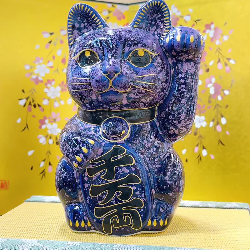 【紫晶聚财】日本清水烧招财猫 | 透辉石 - 花紫 特大 - 摆饰 - 瓷 紫色