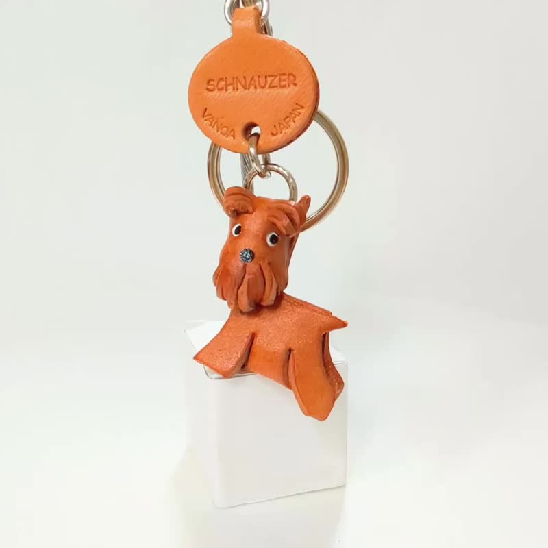 雪纳瑞 狗 真皮钥匙扣 牵引绳挂件 手工制作 日本製 VANCA - 钥匙链/钥匙包 - 真皮 咖啡色