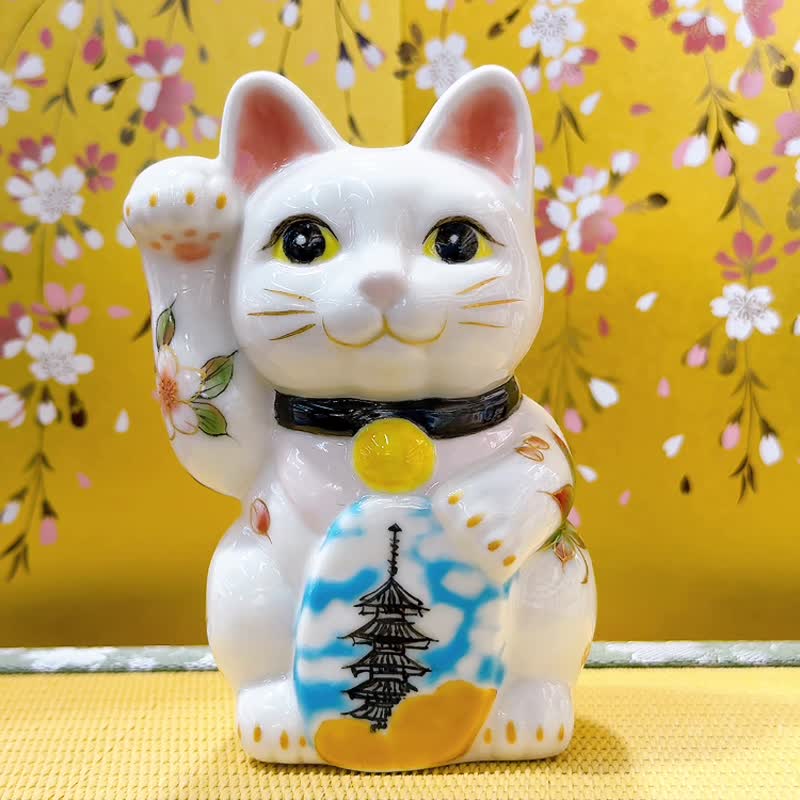 【塔映福缘】日本清水烧招财猫 | 京都 五重之塔 - 文化遗产 - 摆饰 - 瓷 白色