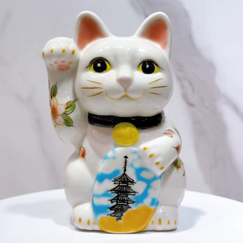 【塔映福缘】日本清水烧招财猫 | 京都 五重之塔 - 文化遗产 - 摆饰 - 瓷 白色