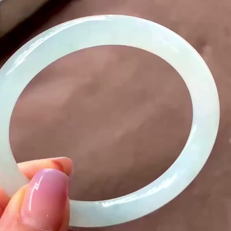 冰种 天然翡翠 缅甸 A玉 玉镯 • 冰种晴蓝翡翠圆镯 - 手链/手环 - 玉石 蓝色