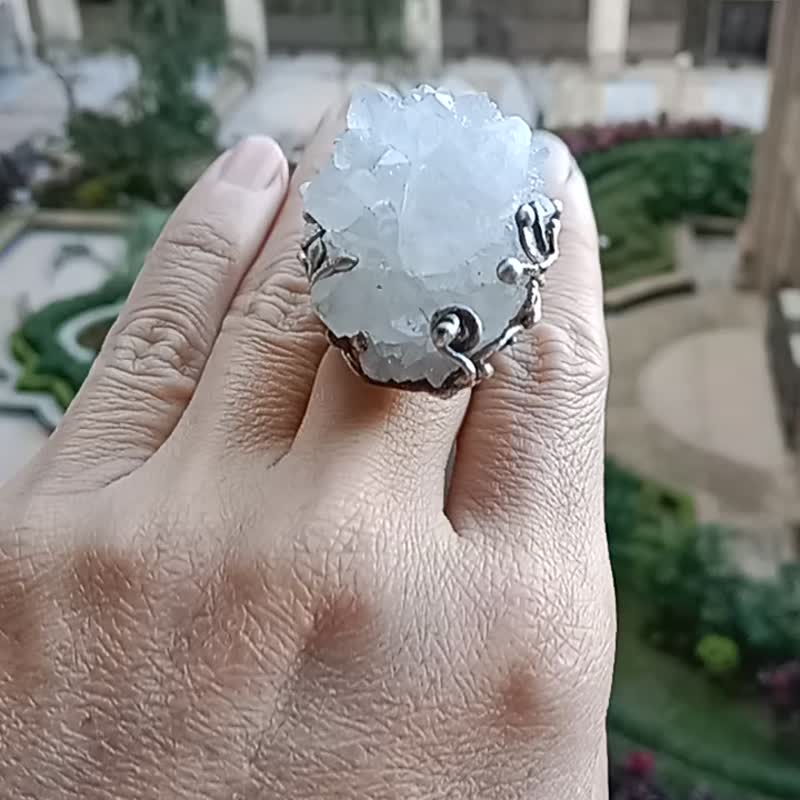 鱼眼石原矿手工银戒纯银戒指~ 我可以 ~ Apophylite Silver Ring - 戒指 - 纯银 