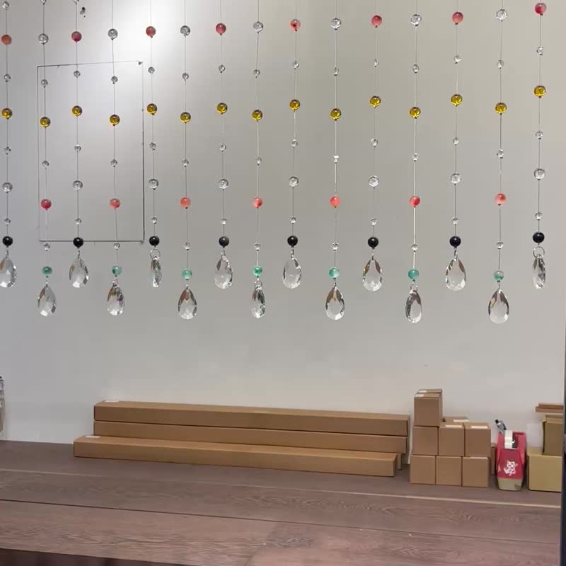 五行天然水晶珠帘 佛教七宝 风水帘 开运招财 门对门 附自黏挂钩 - 门帘/门牌 - 水晶 多色