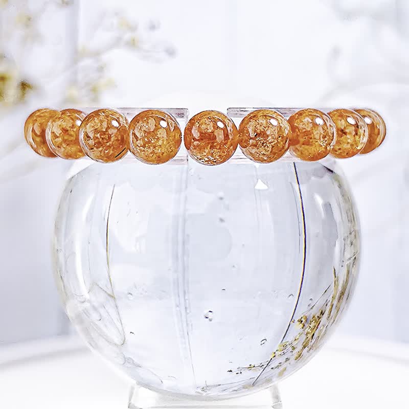 【高品橘金太阳石】高品浓色金太阳石 水晶手串手链/一物一拍 - 手链/手环 - 水晶 橘色