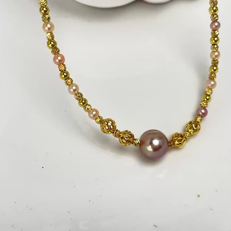 薰衣草浪漫 天然淡水珍珠 华丽 磁吸扣 项链 - 项链 - 珍珠 紫色