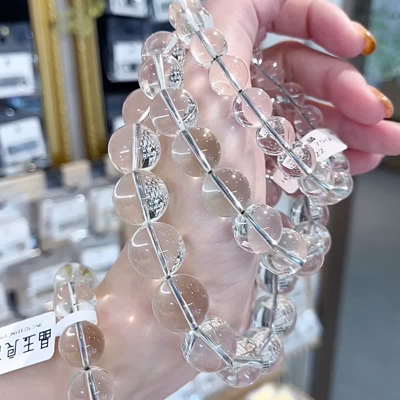 白水晶银发共生水晶手珠9.5mm-12mm水晶之王稀有共生矿 - 手链/手环 - 水晶 透明