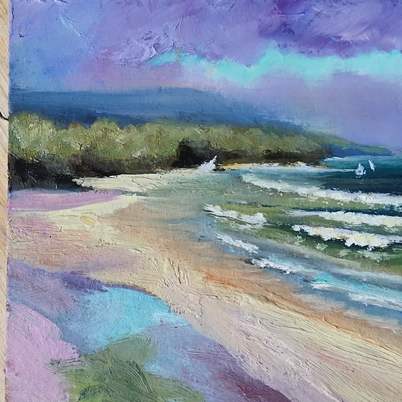 雷耶斯角海岸悬崖和海浪原创油画 加州 - 插画/绘画/写字 - 其他材质 