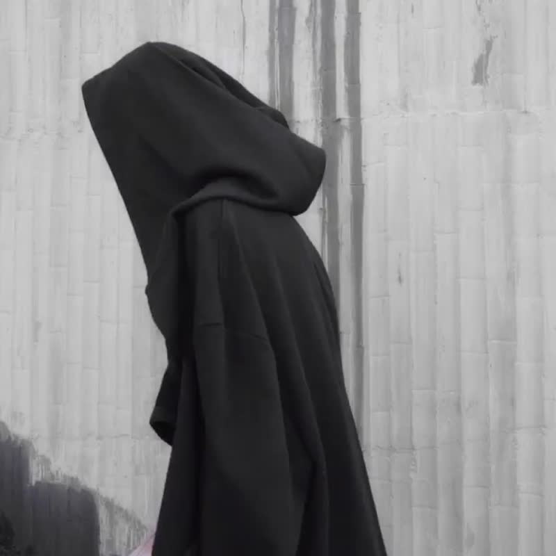 哥德女巫宽领棉质连帽外套 / 宽松版型 - 女装休闲/机能外套 - 其他材质 黑色