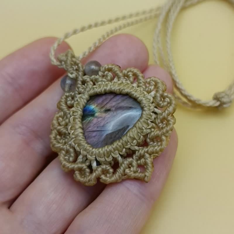 拉长石流苏项链 - 长链 - 石头 卡其色