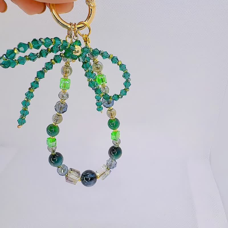 Rom828串珠手机链-深绿荫蓝261 - 吊饰 - 水晶 