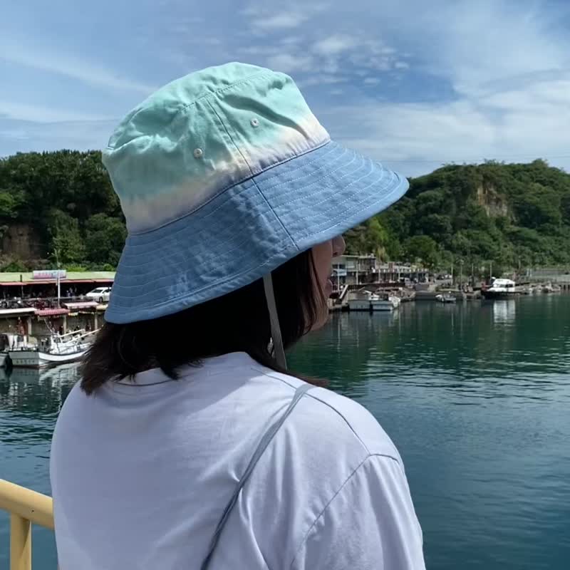 天河 手染遮阳登山帽/调节式帽绳/通风防晒/职人手工染制 - 帽子 - 棉 蓝色