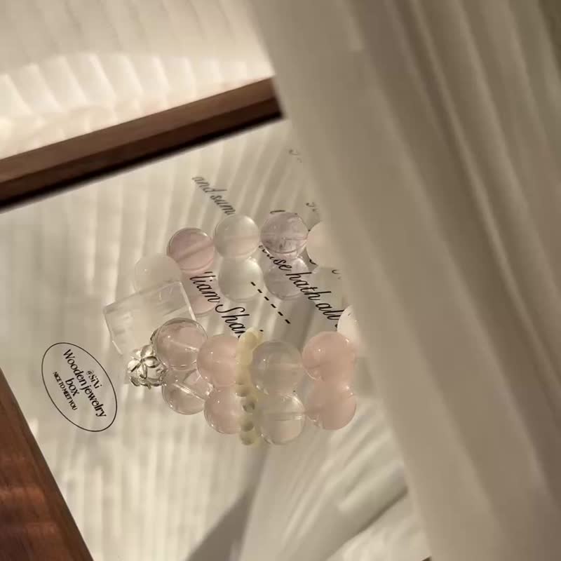 六芒星光粉莫桑比克粉马粉白幽灵 S925 纯银设计款手链 - 手链/手环 - 水晶 粉红色