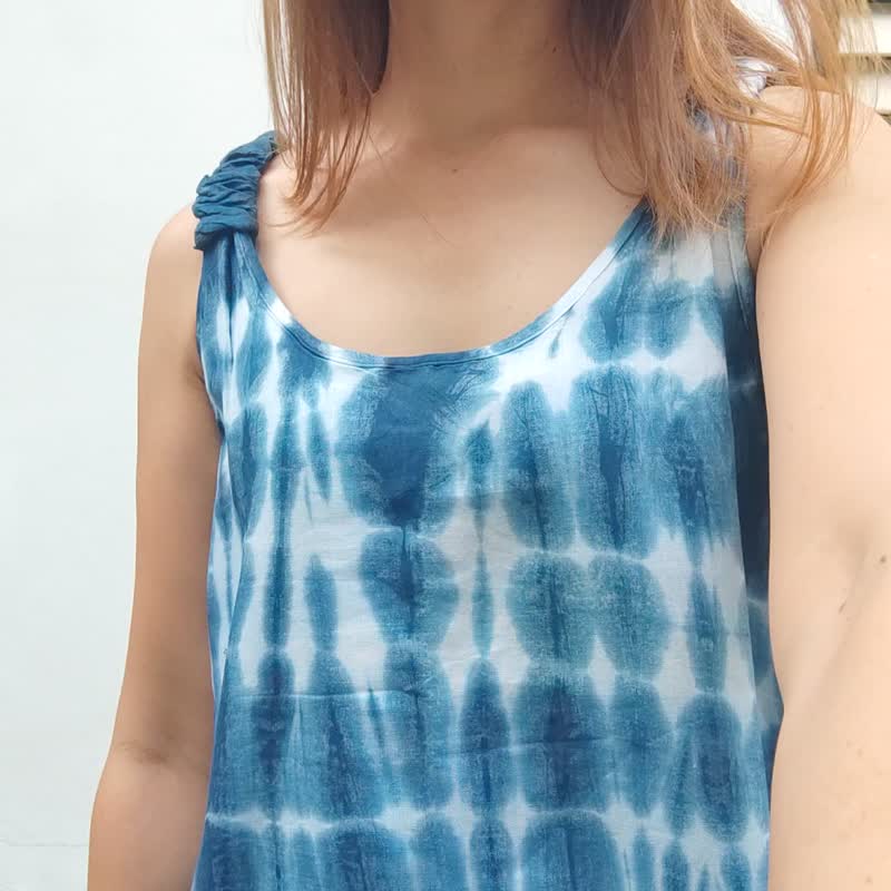 2 Layer Summer -  靛蓝色扎染两层夏季连身裙 - 洋装/连衣裙 - 棉．麻 蓝色