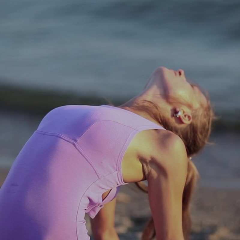 Yoga bodysuit, unitard. Organic cotton jumpsuit. Fitness suit. Yoga wear - 背带裤/连体裤 - 棉．麻 紫色