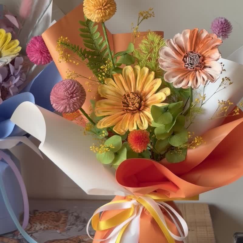 索拉小花束/索拉太阳组合 - 可爱风毕业花束/教师节/母亲节/情人节 - 干燥花/捧花 - 植物．花 橘色