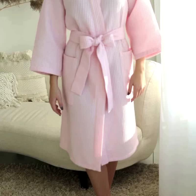 时尚棉质华夫格睡袍  送给新娘在特殊日子的理想礼物 NK08 - 居家服/睡衣 - 棉．麻 粉红色