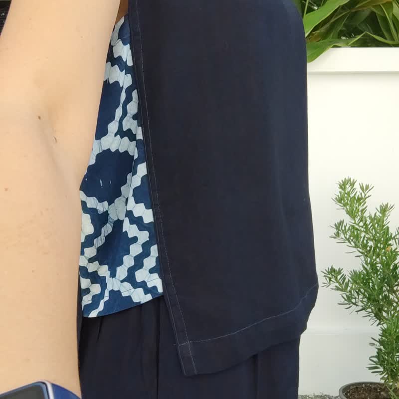 Batik Indigo Set of Top and Long Pants - 男士长裤 - 棉 蓝色