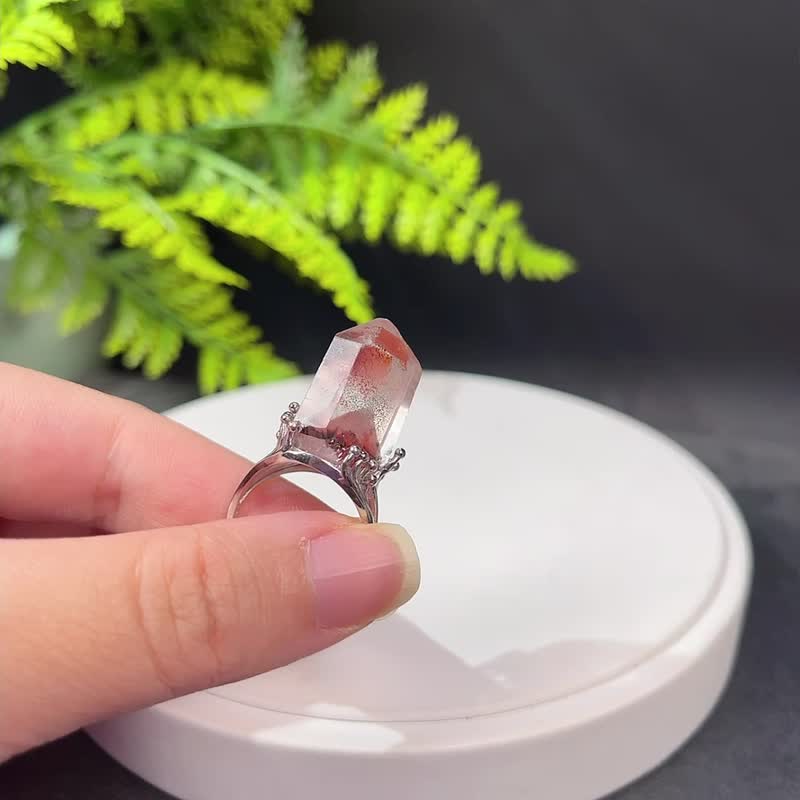 幽灵水晶活口戒指 随形晶柱原石标本矿物手工指环 S925银 双重山 - 戒指 - 水晶 