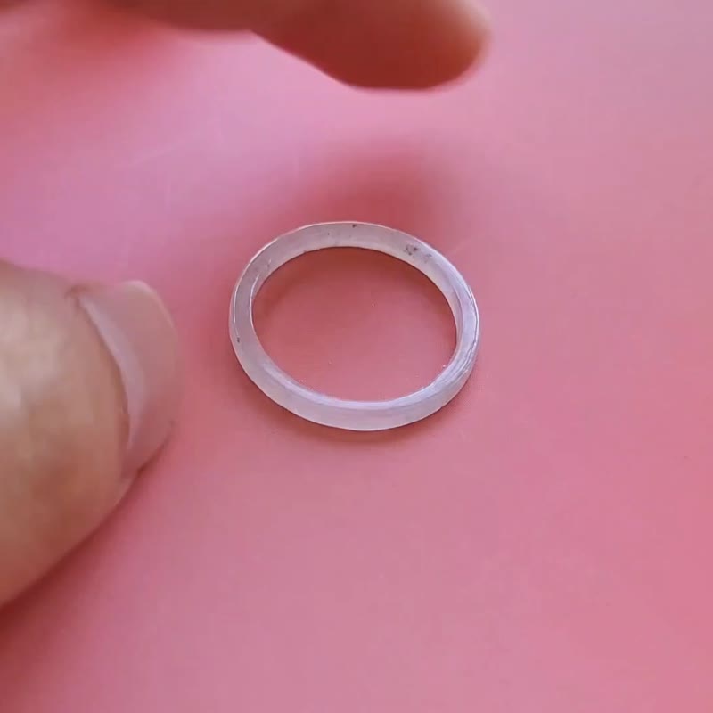 【亲翠】天然翡翠 冰莫西沙美人条方戒手指镯10.5号戒圈 R款 - 戒指 - 玉石 白色