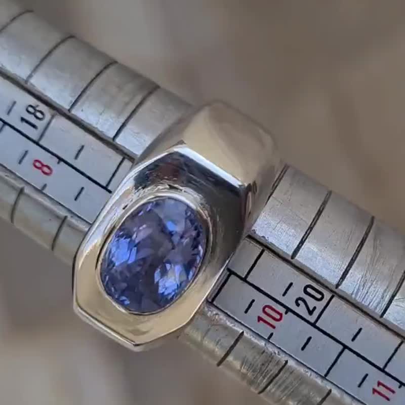 澄澈蓝宝石戒指，925纯银，3.65克拉，未加热、未处理。 - 戒指 - 宝石 蓝色