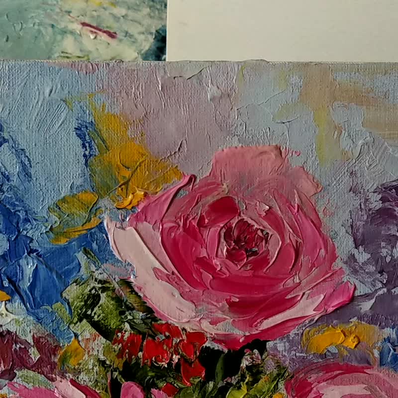 Flower painting. Rose wall art. Abstract painting flowers. Original art - 海报/装饰画/版画 - 其他材质 粉红色