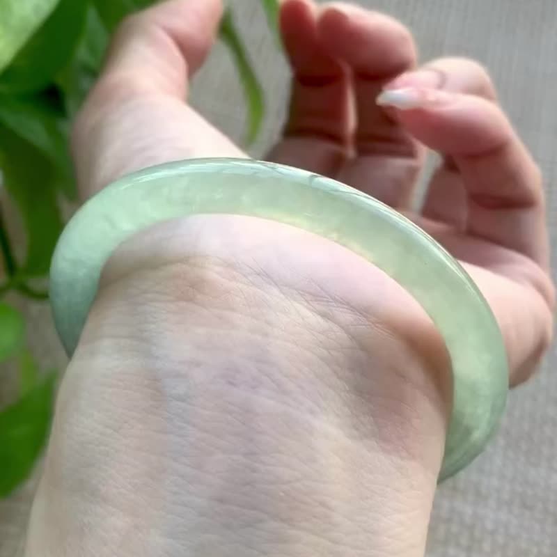 冰种 天然翡翠 缅甸 A玉 玉镯 • 高冰种青绿翡翠圆镯 - 手链/手环 - 玉石 绿色